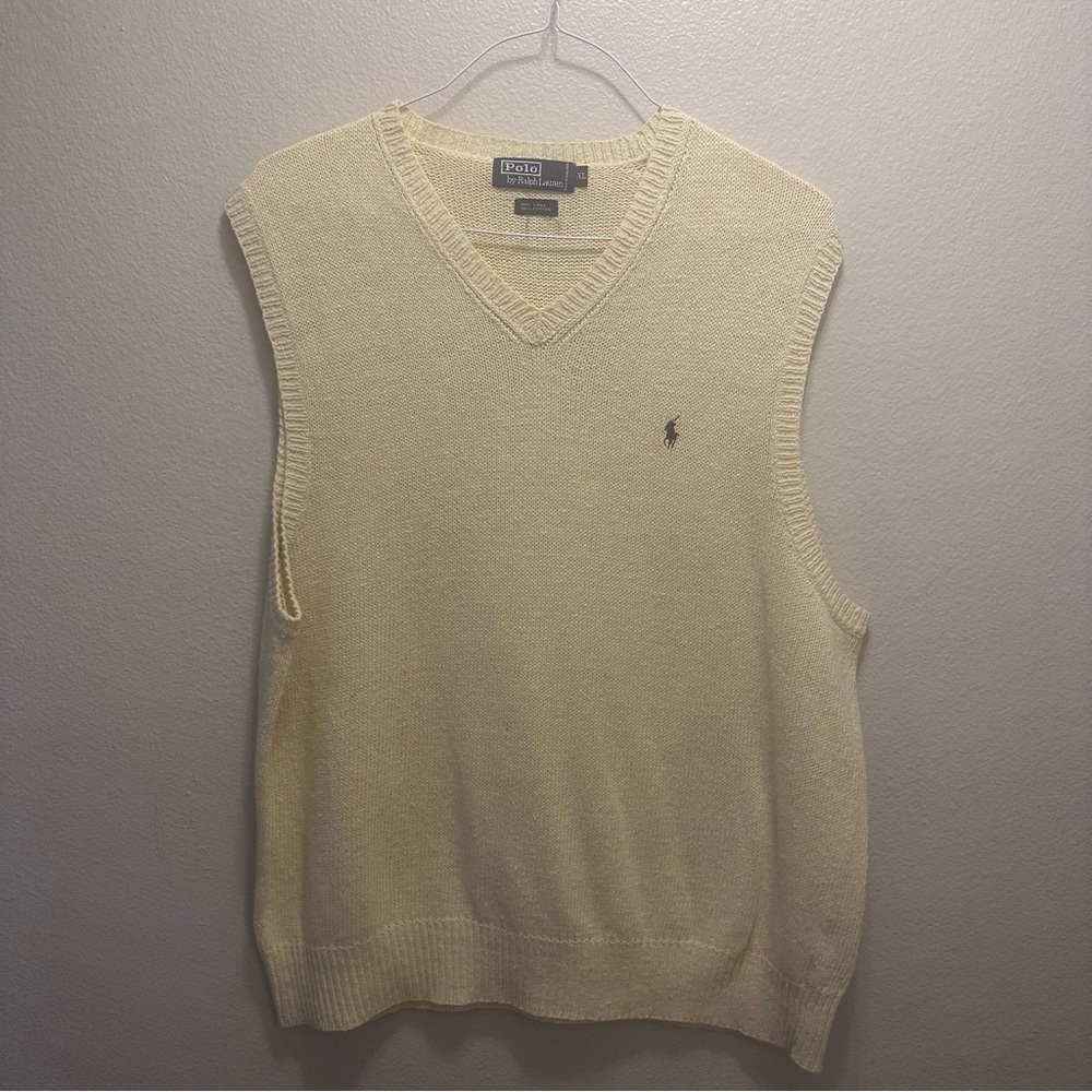 POLO RALPH LAUREN Mens Yellow Linen Cotton Knit V-Neck Golf Sweater Vest XL